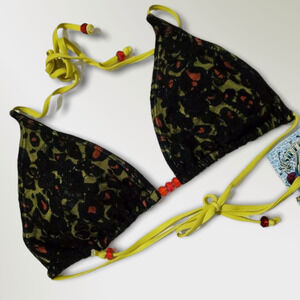 Sinful by Affliction Reversible String Bikini Top Medium Black & Yellow Swimsuit